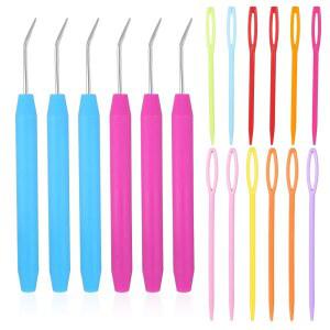 18개의 직조 갈고리 코바늘 뜨개질 6개의 분홍색과 파란색 후크 12개의 다채로운 플라스틱 재봉 바늘이 달린 DIY 수공예 초보자용 보드