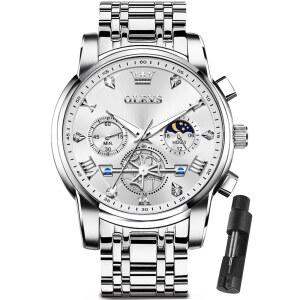 eAj OLEVS 시계 남성 스테인리스 스틸 크로노그래프 시계 럭셔리 빅 페이스 남성 드레스 시계 방수 로마 숫자 아날로그 쿼츠 남성 손목 시계 다이아몬드 렐로예스 파라 홈브레(실버 / 블랙 / 골드 / 레드 / 블루)