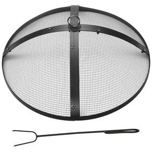 Suzile 22인치 헤비 듀티 파이어 피트 스파크 스크린 원형 메시 커버 뚜껑 스크린(손잡이 및 리프터 도구 포함) 야외 스토브 벽난로(블랙)