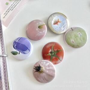 6Pcs 25mm INS 일본 빈티지 토마토 레드  미니 핀 배지 배낭 모자 의류 장식 DIY 브로치 귀여운