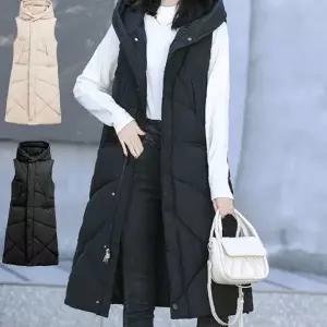 긴기장 민소매 조끼 여성용 후드 하이넥 슬림핏 캐주얼 데일리 블랙 베이지 가을