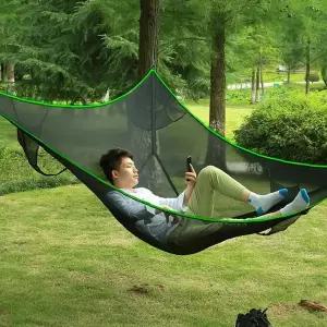 통풍 메시원단 야외 해먹 2인용 3인용 차박캠핑 정원 휴식 그늘막 삼각구조 녹색