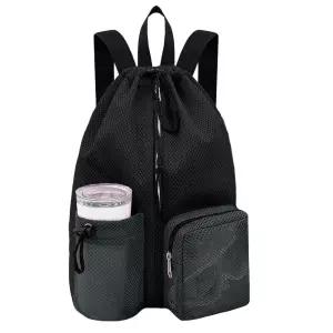 HOPSOOKEN 여성용 남성용 수영 가방 메시 비치 백팩 방수 드로스트링 습식 포켓 포함 수영장 체육관 수영장