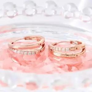 진주귀걸이 골드필드 핀 큐빅 더블 링 원터치링 귀걸이 14K