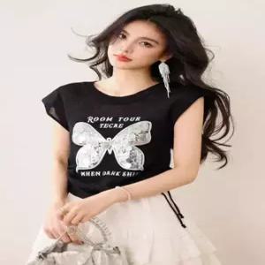 여친 블랙 망사 나시 스팽글 추천각 셔링 톱 격운아 조끼 민소매 블라우스 OOTD1