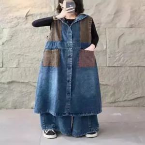 청 여친 롱 캐주얼 빈티지 조끼 민소매 싱글 후드 추천각 OOTD1