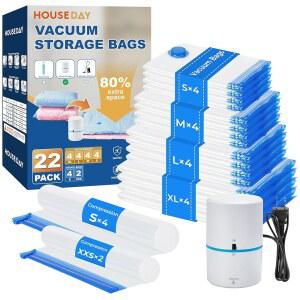 하우스 데이 22 의류 여행용 진공 씰 백 팩, 전기 펌프 포함 여행용 진공 백, 의류용 진공 보관 백, 이불, 이동, 보관 및 정리