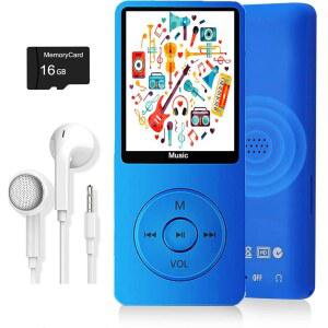 MP3 Player, Music Player with 128GB Micro Play/FM Blue) Supports up Reader, to (Dark 16GB Card, Recorder/E-Book Build-in Speaker/Photo/Video SD Radio/Voice