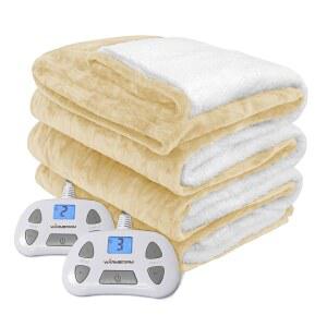 웜 스톰 전기 담요 퀸 사이즈 온열 담요 정전기 방지 플란넬 & 셰르파 10 난방 레벨 12시간 자동 세탁기 사용 가능 베이지 84