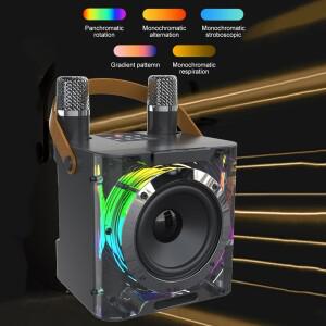 2개의 무선 마이크가 있는 노래방 기계 PA 시스템이 휴대용 스피커 LED 조명 AUX TF 카드 홈 파티용
