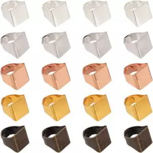 판다홀 30장 5가지 색상 황동 반지 블랭크 패드 직사각형 링 장식용 조절 가능한 손가락 베이스 장식품