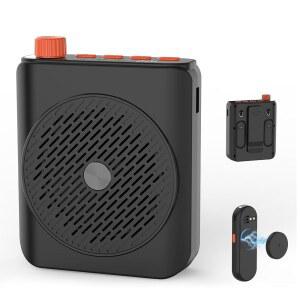 [미국배송] 자기 충전이 가능한 교사용 듀얼 무선 마이크 음성 증폭기 15W 15시간 휴대용 스피커 - 교실 교육 투어 가이드 요가 야외용 미니 PA 시스템(블랙)
