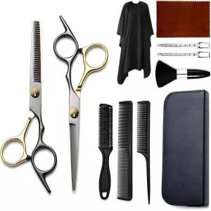 헤어 커팅 가위 키트 11PCS 일본 스테인리스 스틸 포함된 전문 헤어컷 얇은 살롱/가정용 가죽 케이스의