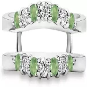 여성용 웨딩 다이아몬드 밴드 라운드 컷 그린 페리도트 강화 가드 14K 골드 마감 랩 링 925 실버