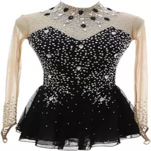 피겨 스케이팅 블랙 드레스 소녀 썸홀 헤일로 염색 라인스톤 퍼포먼스 대회 의상