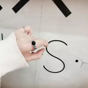 S154 여성 오닉스 체인 오픈링 반지 여성 링 은반지 (실버 925)