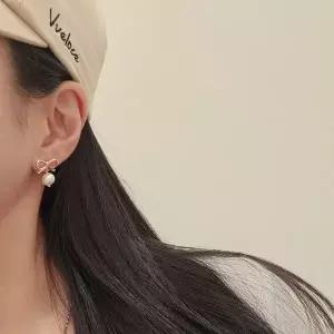 S5012 여성 진주 리본 디자인 은 귀걸이 데일리 이어링 실버925