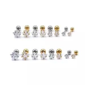 플라워 모티브 장식 벚꽃 큐빅 귀걸이 포인트 연출