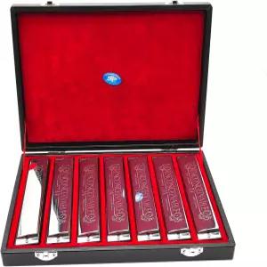 백조 24홀 폴리포닉 하모니카 C 키 A/B/D/D/E/F/G 7 세트 전문 트레몰로 초보자 및