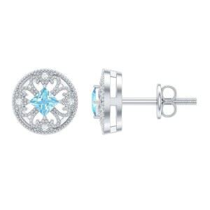 인증된 0.6캐럿 아쿠아마린 다이아몬드 빈티지 스터드 귀걸이 실버, AAA 퀄리티 - 특별한 날 선물