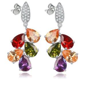 여성용 귀걸이, 클래식 멀티 보석 은도금 귀걸이와 자수정 가넷 모르가나이트 페리도트 여성 주얼리