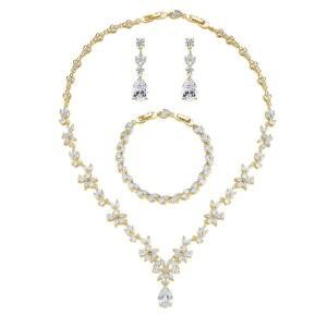 신부를 위한 웨딩 주얼리, 투명 큐빅 지르코니아가 포함된 실버 신부 목걸이 귀걸이 팔찌, 결혼식을 메이드 주얼리 세트, 여성 소녀를 크리스탈 파티 세트