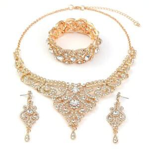 하피부이 크리스탈 웨딩 주얼리 세트 여성 및 신부를 위한 목걸이 귀걸이 로즈 골드 실버 신부 진술