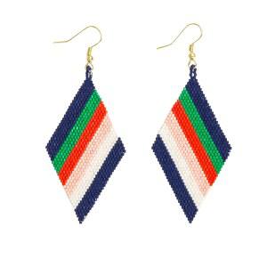 여성용 잉크+Alloy 구슬 귀걸이, 프리다 대형 다이아몬드 모양 드롭 스테이트먼트 보호 저자극 수제 보헤미안용 핸드메이드 주얼리, 길이 3.25인치