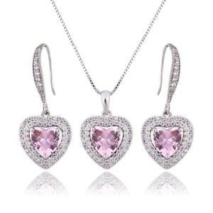 아미제인 크리스탈 주얼리 세트 신부 들러리 - 스털링 실버 하트 모양 큐빅 지르코니아 펜던트 목걸이 귀걸이 여성용
