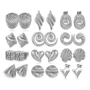 12쌍 골드 실버 문구 기하학적 텍스처 귀걸이 스파이럴 청키 트렌디 매듭 스터드 롱 트위스트 링크 여성용 주얼리 세트