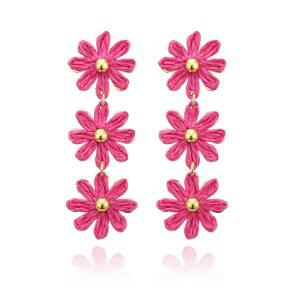 RUOFETA 라피아 데이지 꽃 귀걸이, 빨대 포장 드롭 댕글 귀걸이 여름 열대 해변 보석