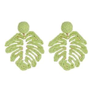 루오페타 라피아 야자수 잎 귀걸이, 스트로 랩드 몬스테라 드롭 댕글 귀걸이 여름 열대 해변 보석