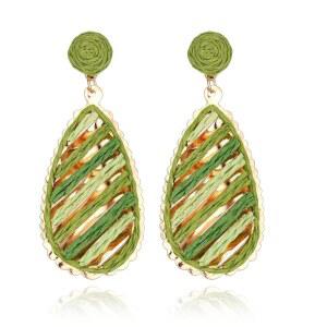 루오페타 라피아 티어드롭 귀걸이, 수제 / 라운드 성명 귀걸이 스트라이프 라탄 여름 열대 해변 보석