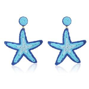 루오페타 라피아 불가사리 귀걸이, 스트로 랩드 드롭 댕글 귀걸이 여름 열대 해변 보석