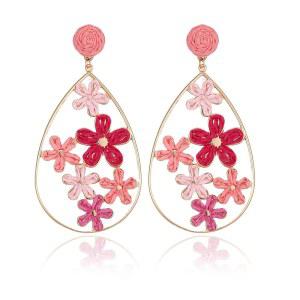 RUOFETA 할로우 라피아 플라워 귀걸이, 핸드메이드 대형 눈물 방울 문구 드롭 및 댕글 귀걸이 여름 열대 해변 보석