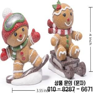 진저브레드 스키 및 썰매 피규어 손으로 그린 레진 크리스마스 장식품 글리터 캔디 스타일 탁상용 귀여