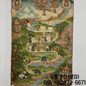 35.4인치티베트 천 풍수 동물 코끼리 사람들 부처님 탕카 벽화