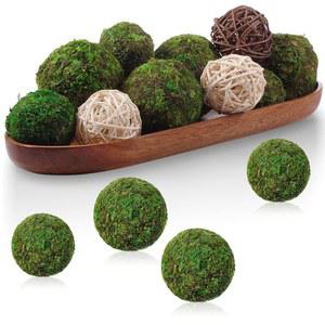 정원 결혼식 주방 테이블 장식용 천연 이끼 볼 그린 장식 라탄 위커 원형 꽃병 보울 필러 나무 트레이 13.8 x 4.7 인치 13개 세트