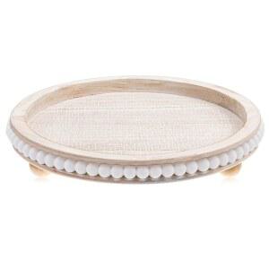 커피 테이블, 주방, 식탁, 현관용 EuphHonycs 12인치 화이트 우드 구슬 장식 트레이 - 휴일용 소박한 웨딩 트레이, 농가 중심