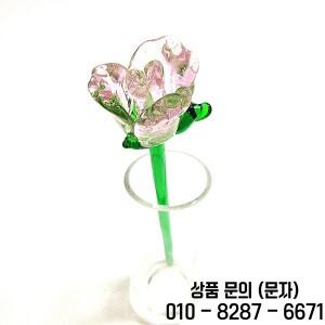 손으로 불어진 유리 장미 꽃 예술 인형 결혼식 발렌타인 데이 선물 테이블 긴 손잡이 16cm