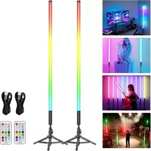 2팩 4피트 휴대용 배터리 구동 튜브 라이트 5000mAh LED 120cm 삼각대 포함 500개의 생생한 효과 DJ 조명
