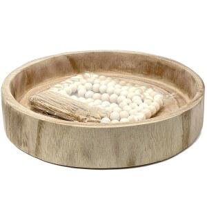 12.6인치 나무 원형 핸드카빙 트레이와 구슬 태슬 스트링 크리스마스 장식 센터피스 오동니아 리얼 우드 서빙 트레이 웨딩 농가 장식, 내추럴