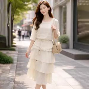 여성 여름 프릴 투피스 롱 원피스 세트 쉬폰 스커트 휴양지룩 데일리룩 하객룩 치마