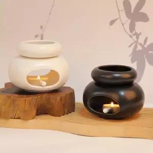 대용량 세라믹 아로마 오일 램프 분리형 티라이트 캔들 홀더 인테리어 오브제 블랙 화이트