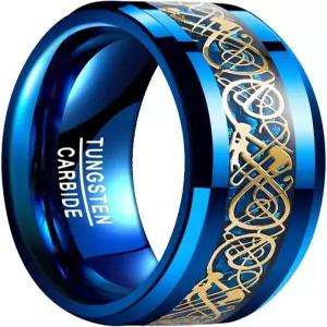 NUNCAD 남성 링 보이즈 8mm 텅스텐 카바이드 약혼 반지 블랙 셀틱 드래곤 그린 카본 파이버 웨딩 밴드