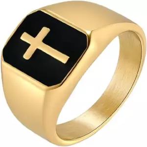 팸티어 남성용 스테인리스 빈티지 유니크 스퀘어 컷 15mm 크로스 크루시픽스 바이커 링 컴포트 핏