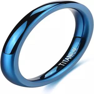 여성 남성용 티그라드 2mm 블루 티타늄 링 플레인 돔 하이 폴리쉬 웨딩 밴드 컴포트 핏 3.5-13 사이즈