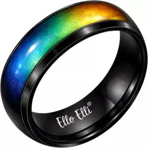 엘로 엘리 8mm 남녀용 컬러 체인지 무드 링 스테인리스 스틸 컴포트 핏 실버 블랙 밴드