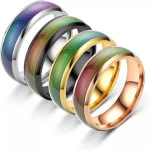 4Pc 스테인리스 스틸 온도 변화 색상 무드 링 민감한 감정 여성 남성용 쥬얼리-6