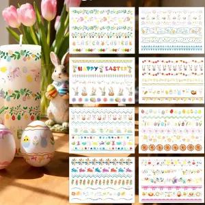 8장 부활절 스티커 물 전달 달걀 타투 양초 장식 홀리데이 아트 데칼 재미있는 컬러풀 토끼 꽃무늬 디자인